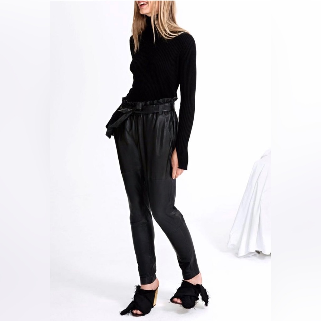 Pre-Owned Black Leather Erin Belt Pants, Sz 34 Eu (Us Sz 4)